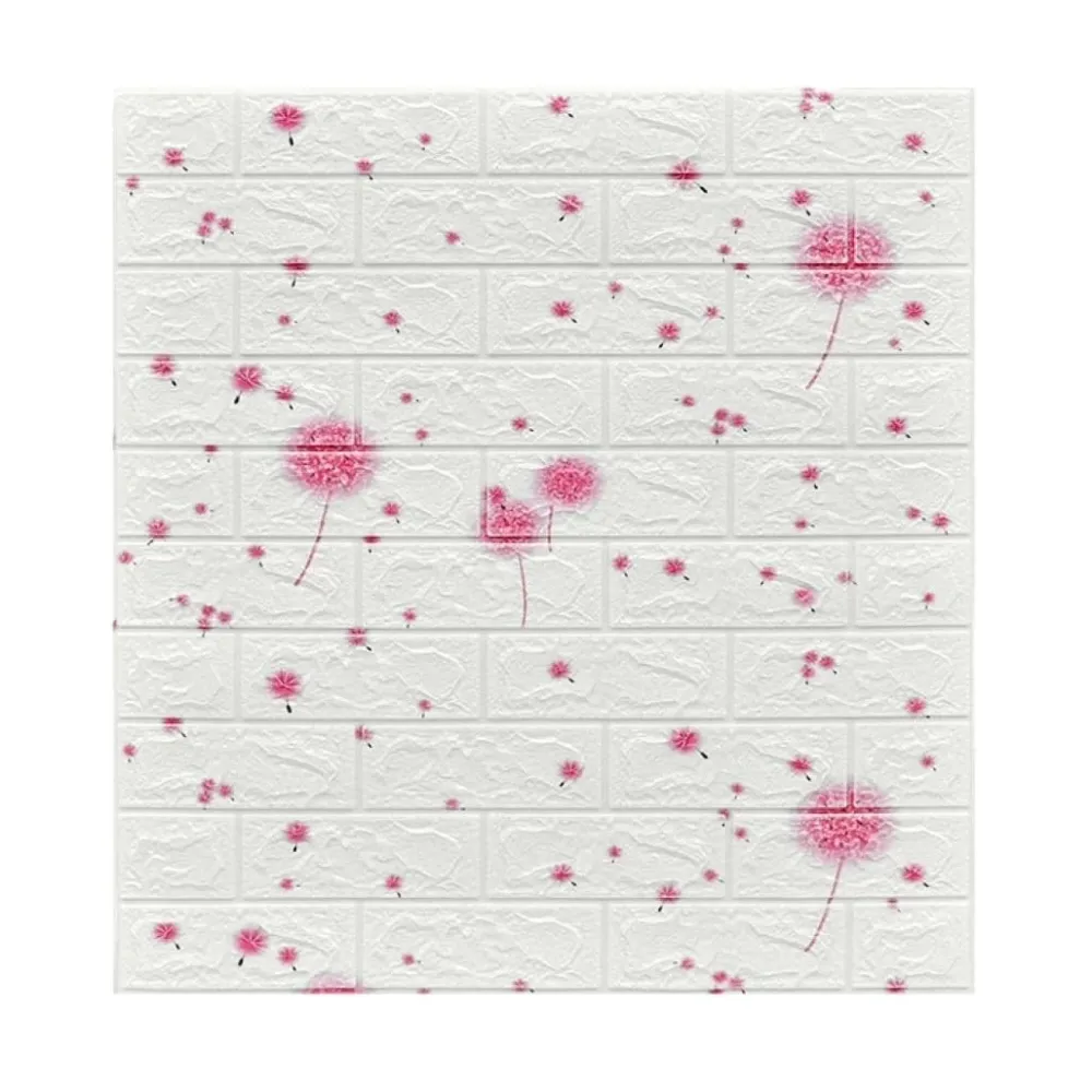10 db 3D tapétapanel készlet, Vivimall, 70 x 77 cm, 3 mm vastag, polietilén, tégla típusú, rózsaszín pitypang mintás, 5.3...