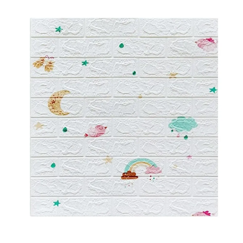 10 db 3D tapétapanel készlet, Vivimall, 70 x 77 cm, 3 mm vastag, polietilén, tégla mintázatú, szivárványos modell, 5.3 nm...