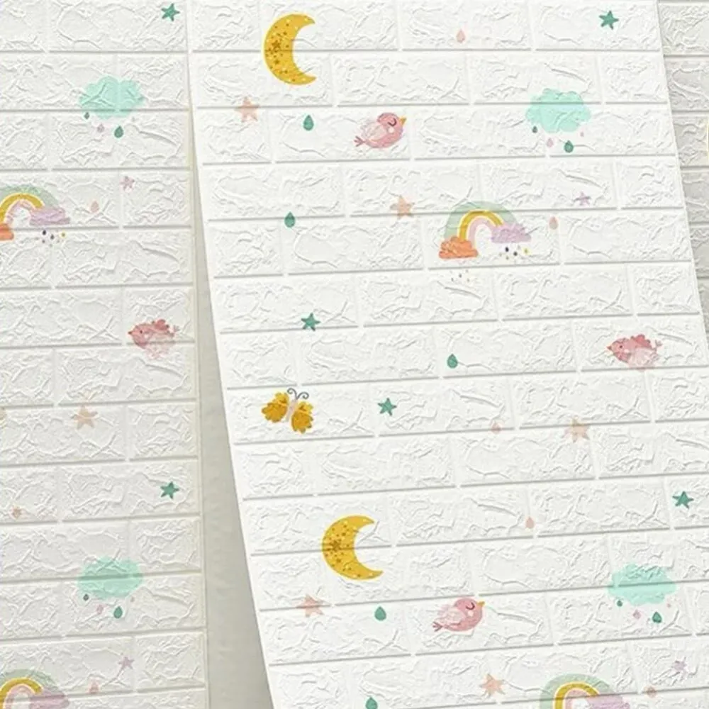 10 db 3D tapétapanel készlet, Vivimall, 70 x 77 cm, 3 mm vastag, polietilén, tégla mintázatú, szivárványos modell, 5.3 nm...