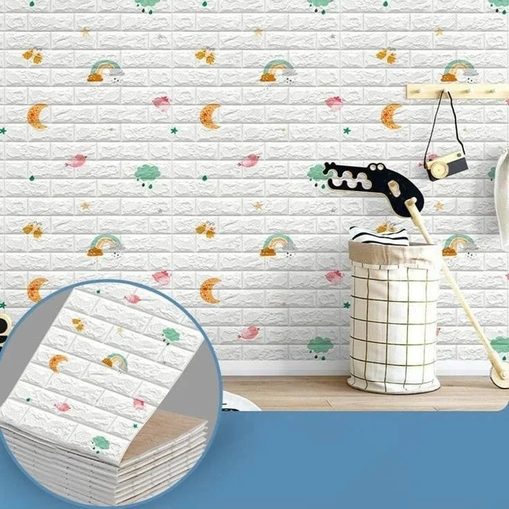 10 db 3D tapétapanel készlet, Vivimall, 70 x 77 cm, 3 mm vastag, polietilén, tégla mintázatú, szivárványos modell, 5.3 nm...