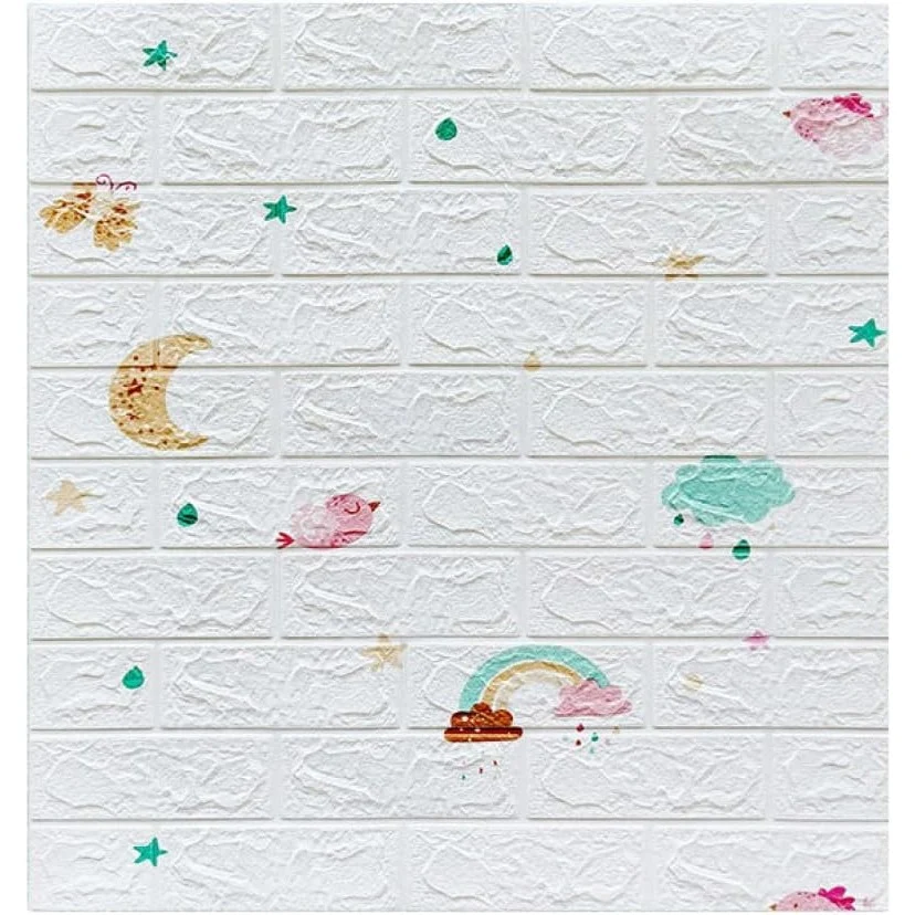 10 db 3D tapétapanel készlet, Vivimall, 70 x 77 cm, 3 mm vastag, polietilén, tégla mintázatú, szivárványos modell, 5.3 nm...