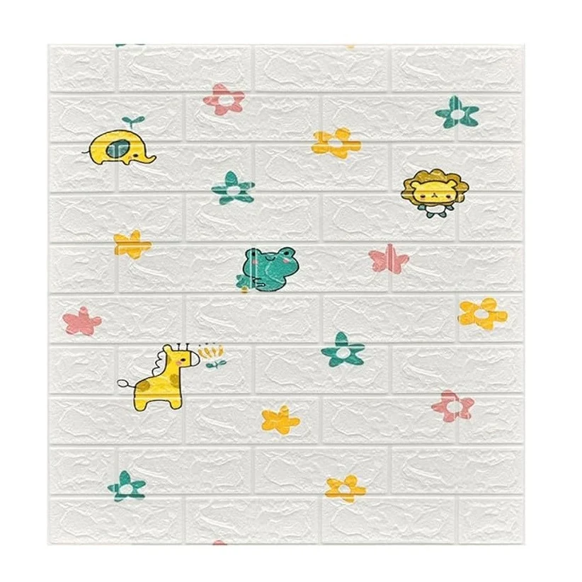 10 db 3D Tapétapanel készlet, Vivimall, 70 x 77 cm, 3 mm vastag, polietilén, tégla típusú, állatfigurás és virágmintás, 5,...
