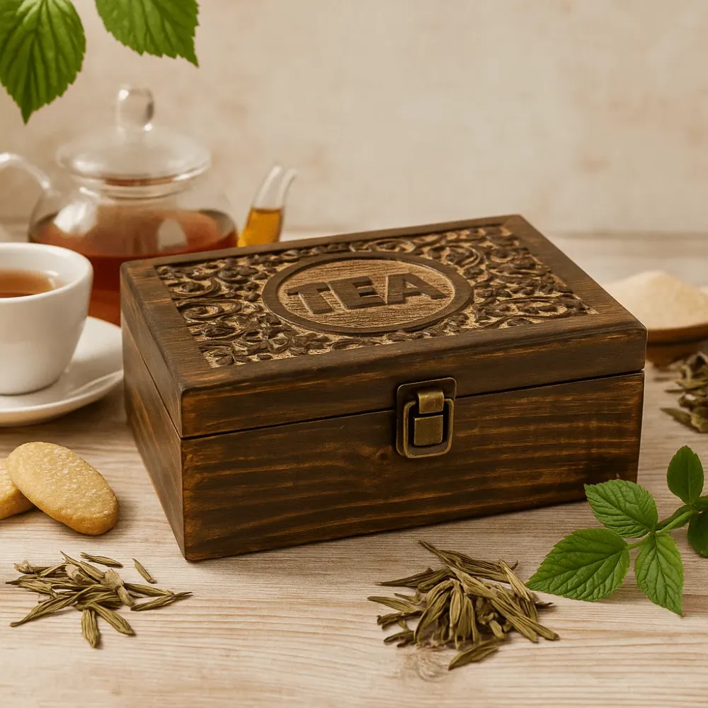 Tea doboz rendező mangófa 12 rekeszes