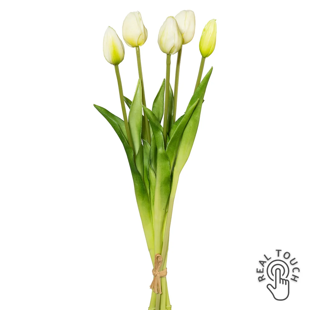 TULIP 5 szálas fehér mű tulipáncsokor 45 cm
