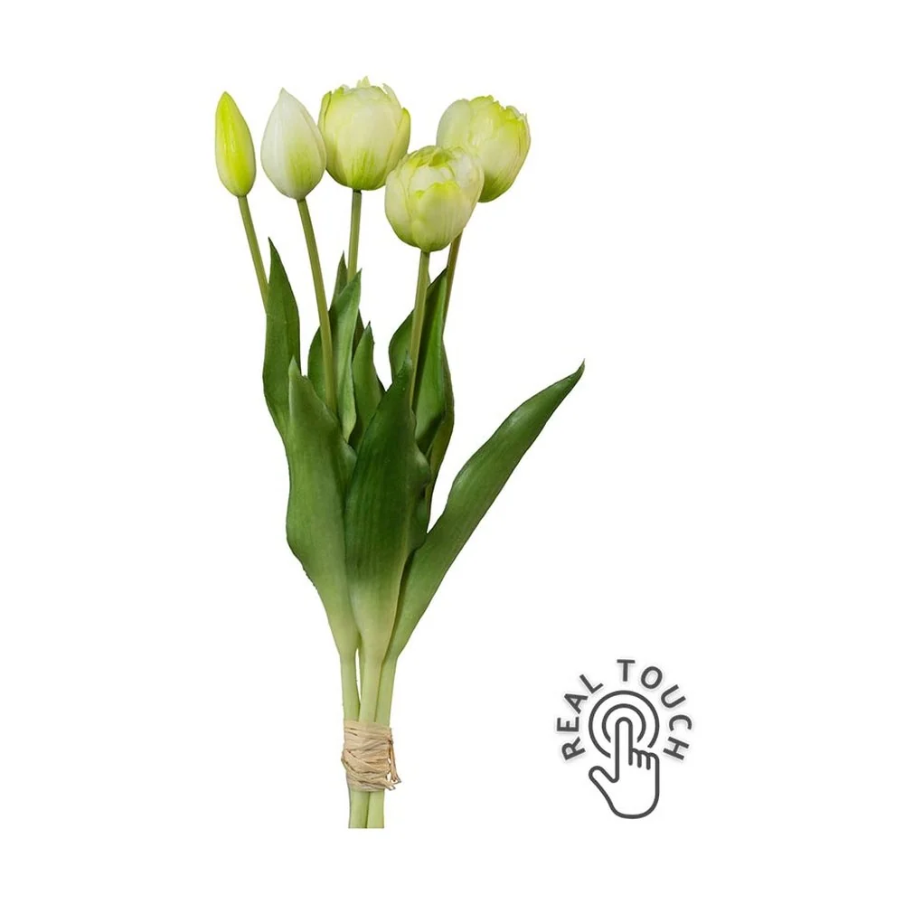 TULIP 5 szálas fehér mű tulipáncsokor 39 cm
