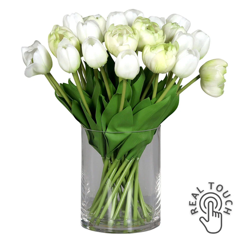 TULIP 28 szálas krém mű tulipán kompozíció 36 cm