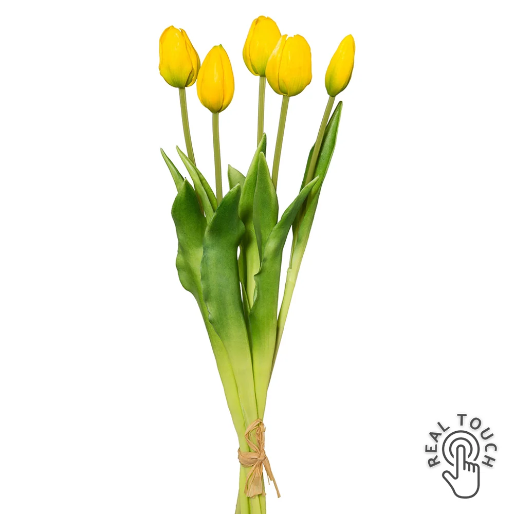 TULIP 5 szálas sárga mű tulipáncsokor 45 cm