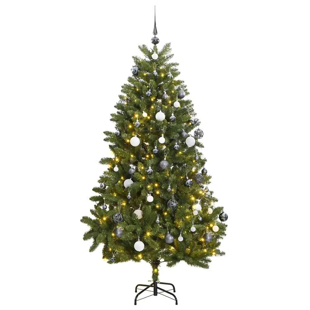 vidaXL csuklópántos műkarácsonyfa 300 LED-del és gömbökkel 270 cm