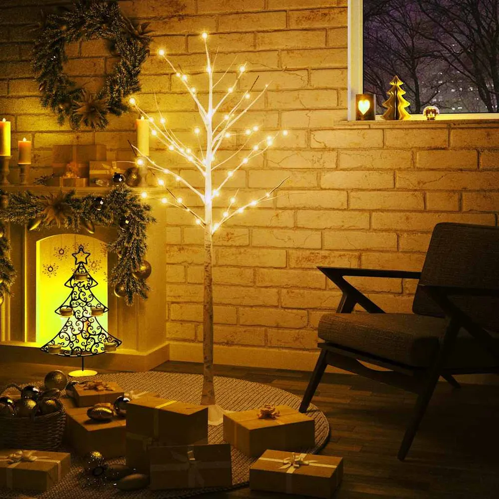 vidaXL fehér LED-es nyírfa 72 meleg fehér LED-del 150 cm