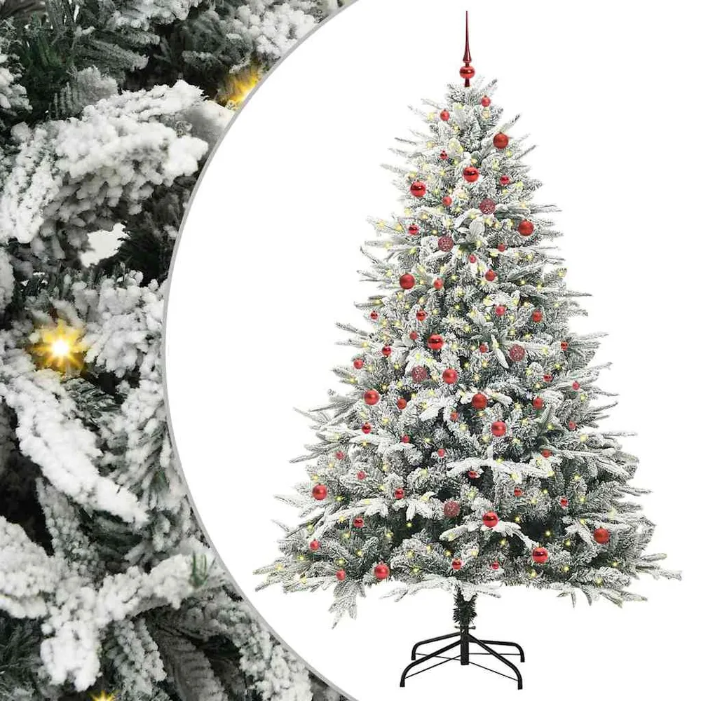 vidaXL Műfenyő világítással és gömbkészlettel Zöld 210 cm PVC és PE