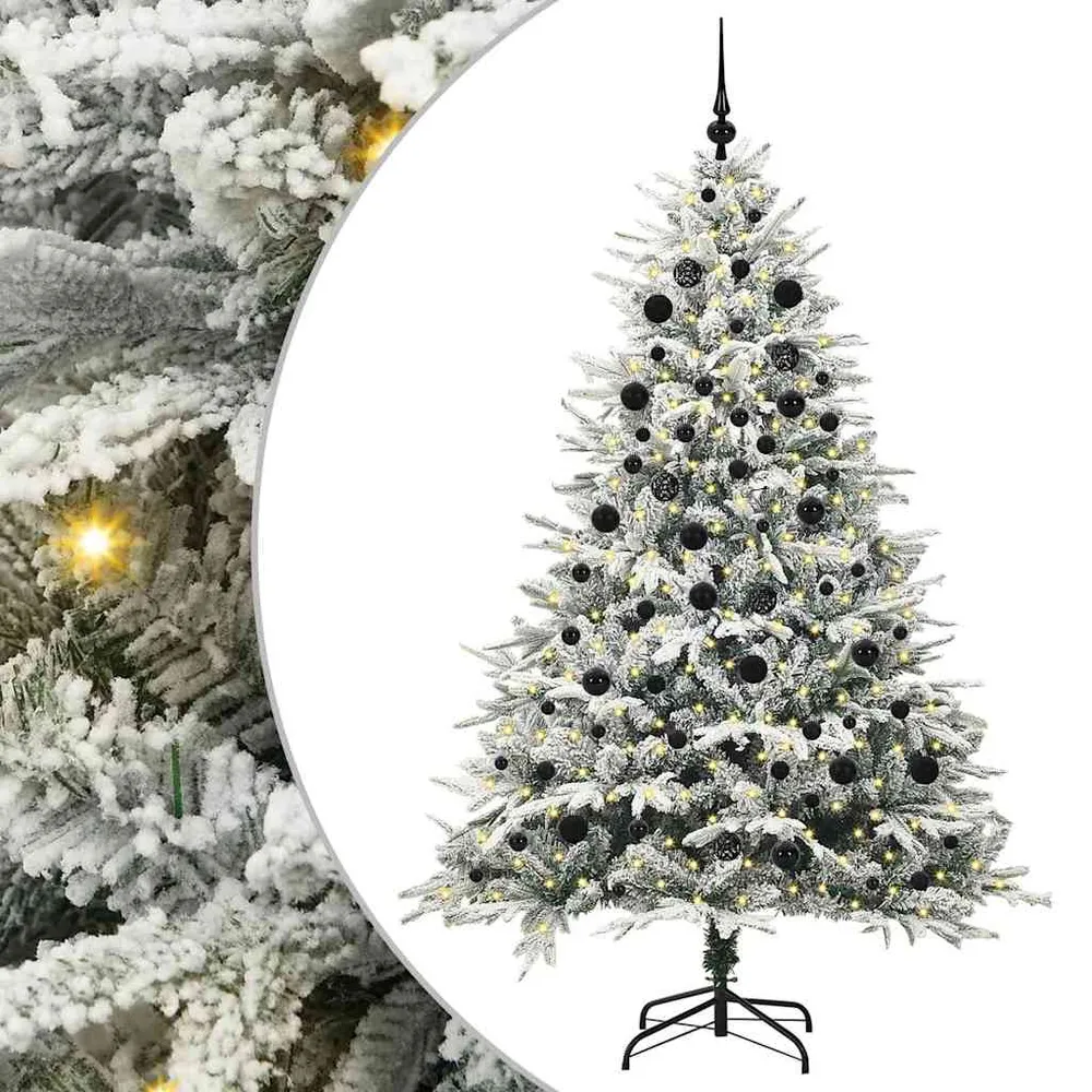 vidaXL Műfenyő világítással és gömbkészlettel Zöld 210 cm PVC és PE