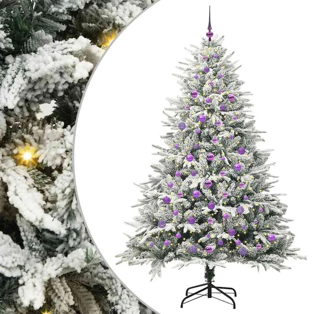 vidaXL Műfenyő világítással és gömbkészlettel Zöld 210 cm PVC és PE
