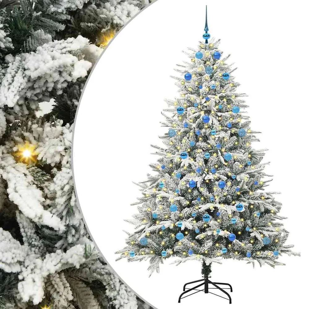 vidaXL Műfenyő világítással és gömbkészlettel Zöld 210 cm PVC és PE