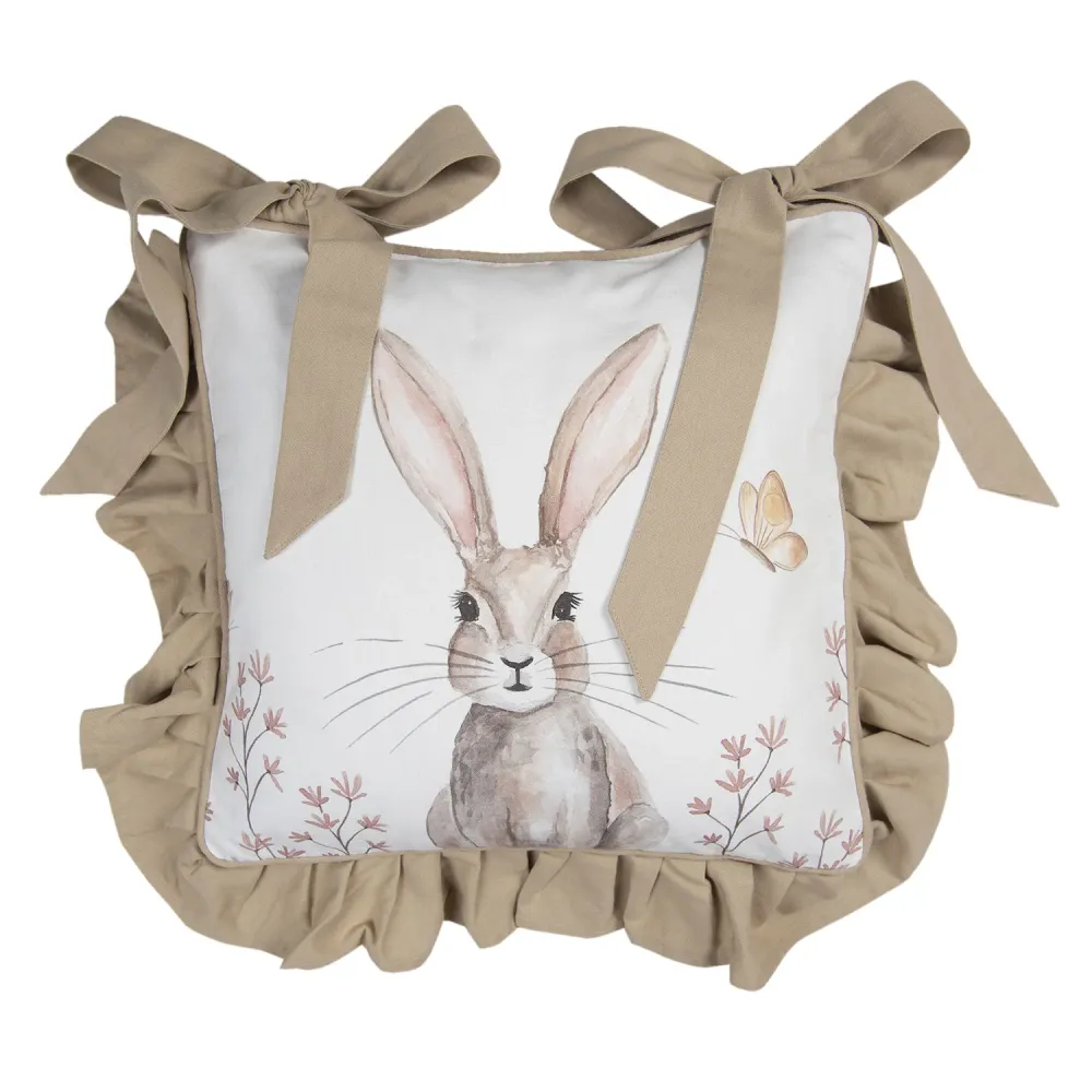 Vintage húsvéti nyuszi mintás fodros szélű pamut székpárnahuzat 40x40cm Rustic Easter Bunny