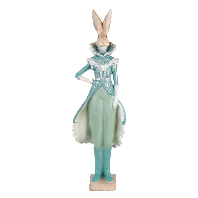 Vintage Nyuszi lány viktoriánus türkiz ruhában dekorációs figura 44 cm