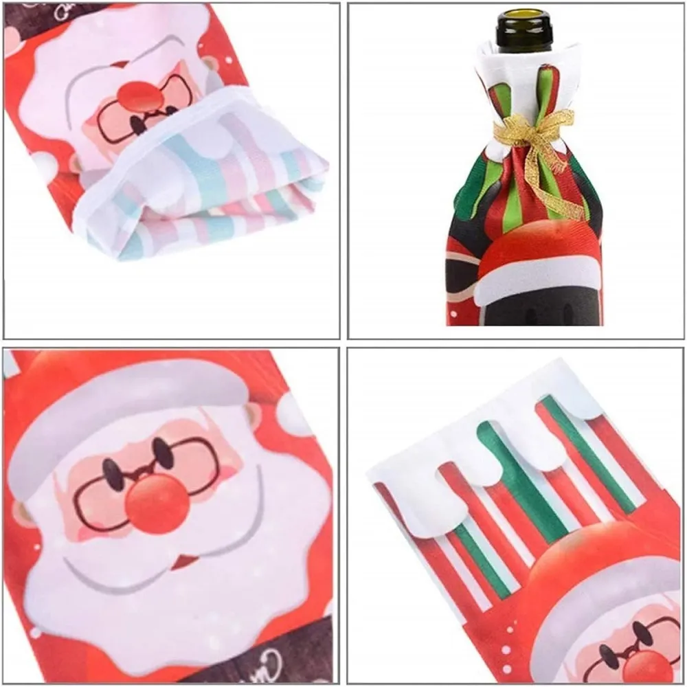 Vivimall karácsonyi borosüveg takaró, Mikulás mintás, textil, 34 cm, többszínű