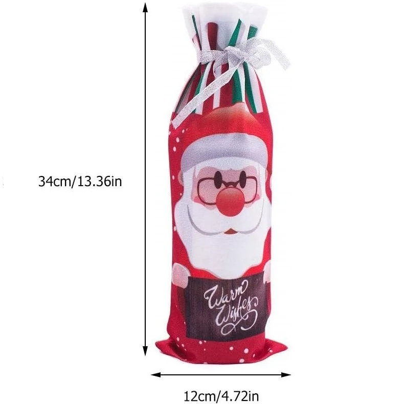 Vivimall karácsonyi borosüveg takaró, Mikulás mintás, textil, 34 cm, többszínű