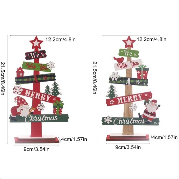 Vivimall karácsonyi fa dísz, asztalra, "We Wish You Merry Christmas" felirattal, fenyőfa modell, 21.5x12.2x4 cm, többszínű