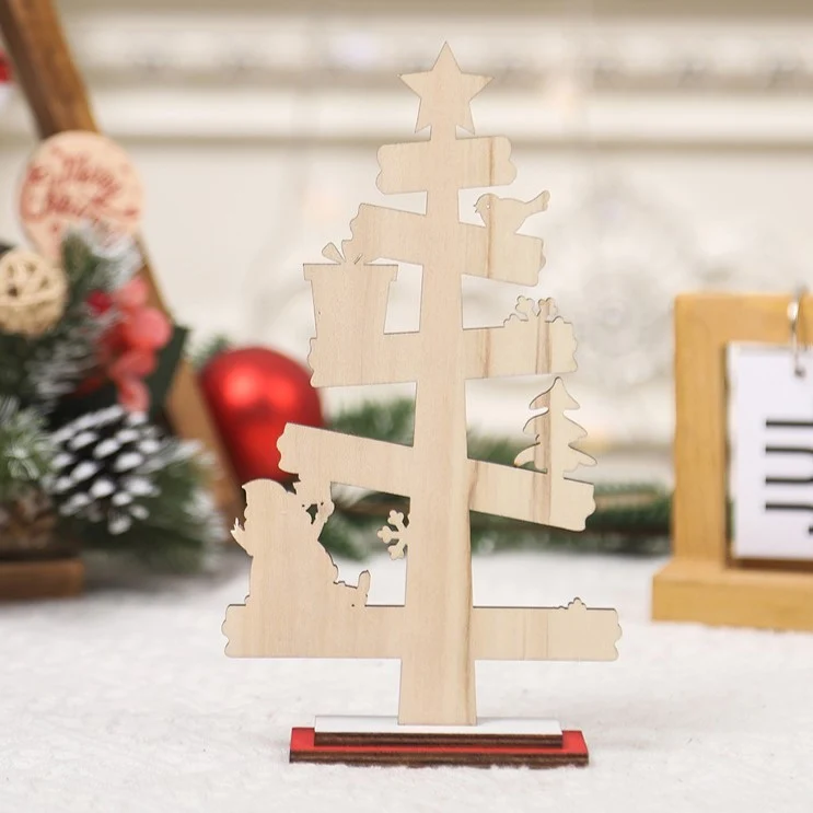 Vivimall karácsonyi fa dísz, asztalra, "We Wish You Merry Christmas" felirattal, fenyőfa modell, 21.5x12.2x4 cm, többszínű