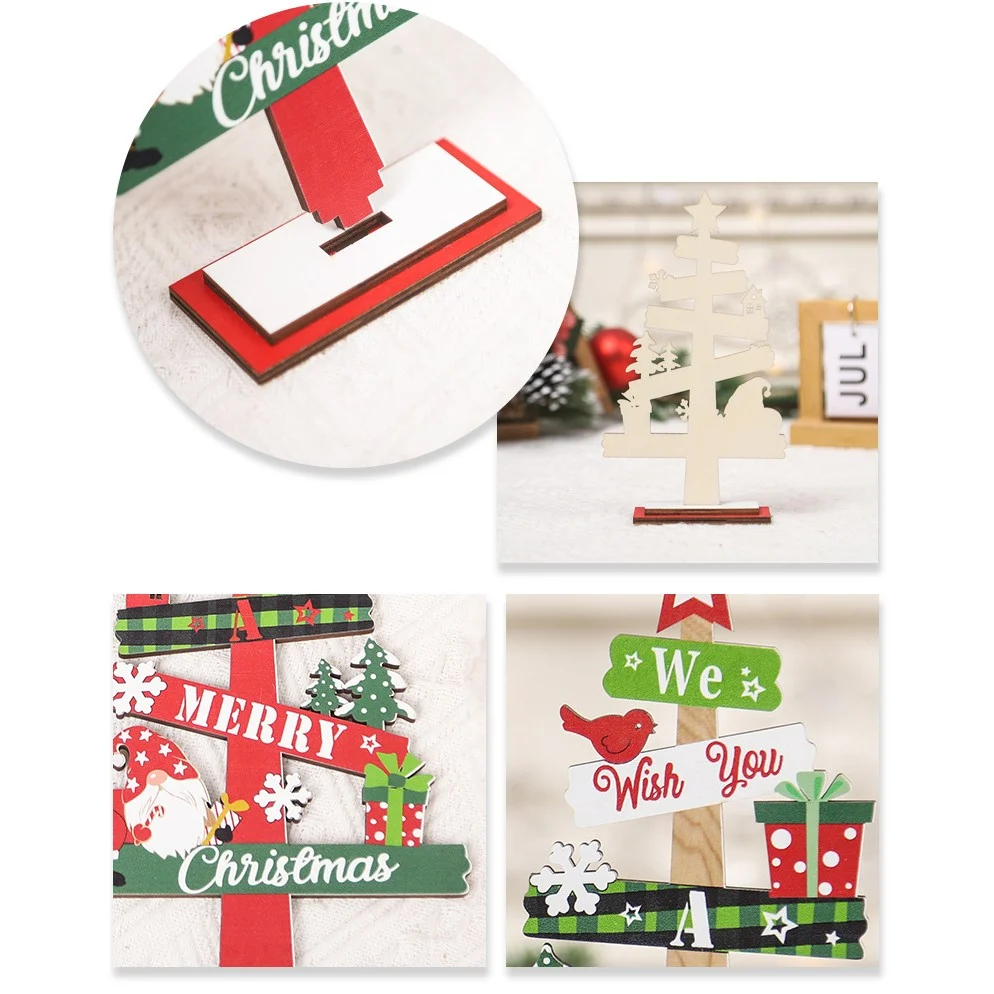 Vivimall karácsonyi fa dísz, asztalra, "We Wish You Merry Christmas" felirattal, fenyőfa modell, 21.5x12.2x4 cm, többszínű
