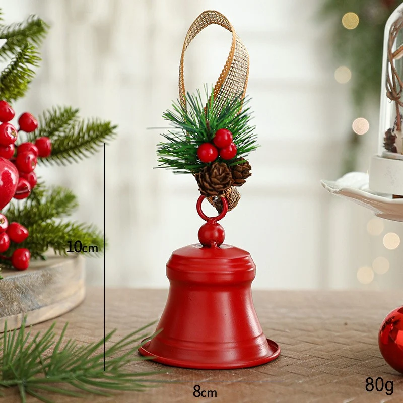 Vivimall karácsonyi díszharang, fém harang masnival és fenyőágakkal karácsonyi dekorációhoz, 10 x 8 x 8 cm, piros