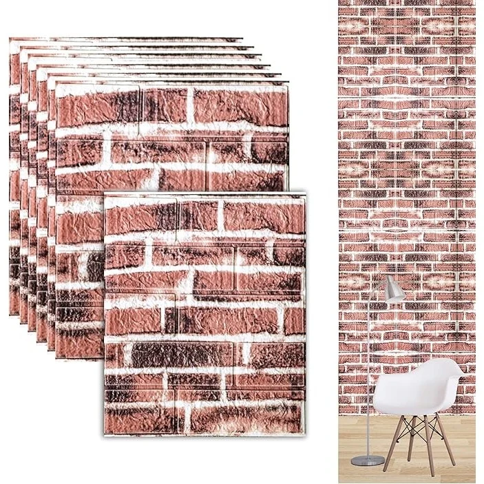 Vivimall 3D öntapadós tapétapaneleket imitáló falpanel, szett, 10 db, 35 x 38 cm, 3 mm, 1,33 nm, téglaminta