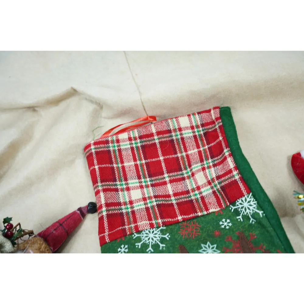 Zokni, ajándék, Vivimall, rénszarvas mintás, zöld, 20x40 cm, textil, belső