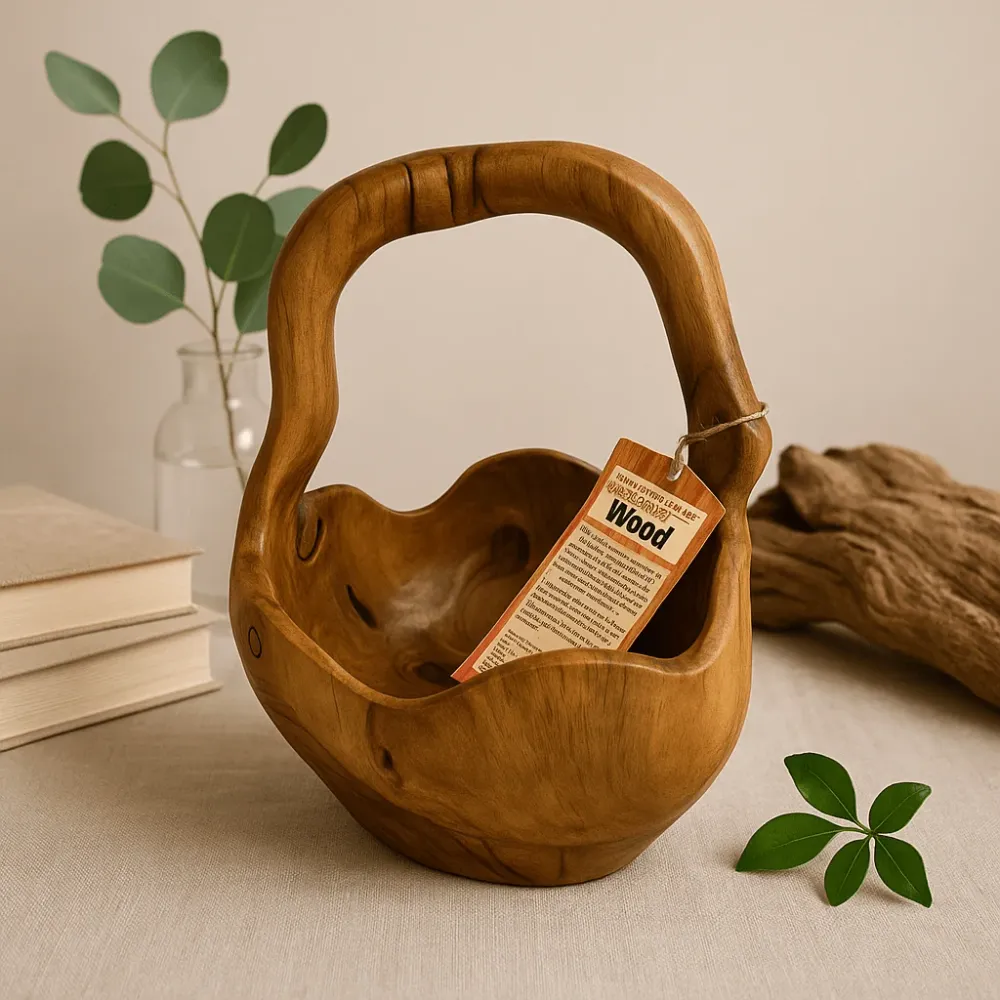 Teak gyökér tál hátsó fogantyúval 25cm