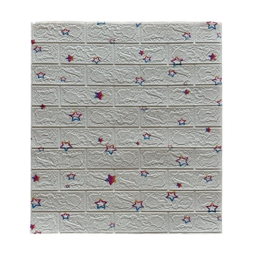 10 darab öntapadó tapétatábla szett, Vivimall, 70 x 77 cm, 5,3 nm fedett felület, PVC, Szivárvány csillagos minta, Fehér