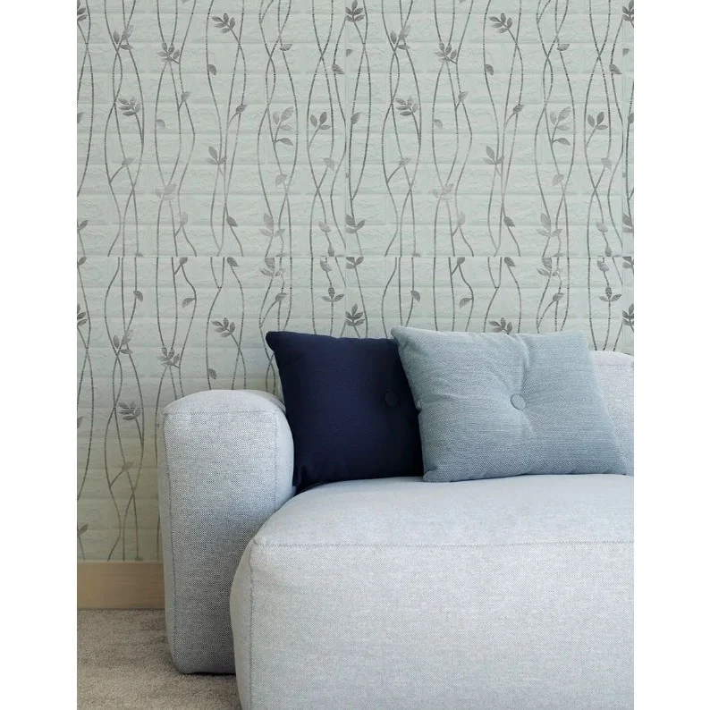 10 db öntapadós Vivimall tapétalap készlet, 70 x 77 cm, 5,3 nm fedett felület, PVC, ezüst levél minta, szürke
