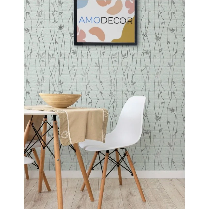 10 db öntapadós Vivimall tapétalap készlet, 70 x 77 cm, 5,3 nm fedett felület, PVC, ezüst levél minta, szürke
