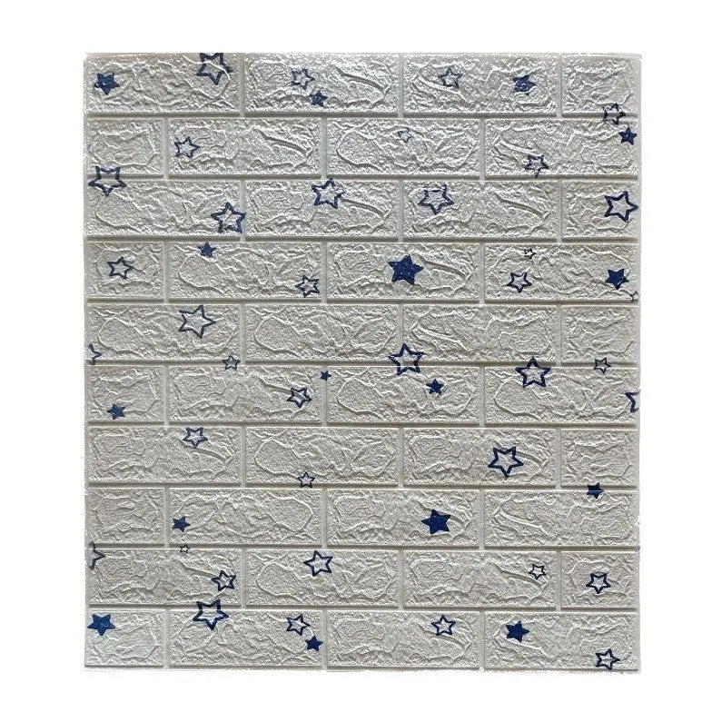 10 db tapétalap készlet, Vivimall, öntapadós, 70 x 77 cm, 5,3 nm befedett felület, PVC, kék csillagos minta, fehér