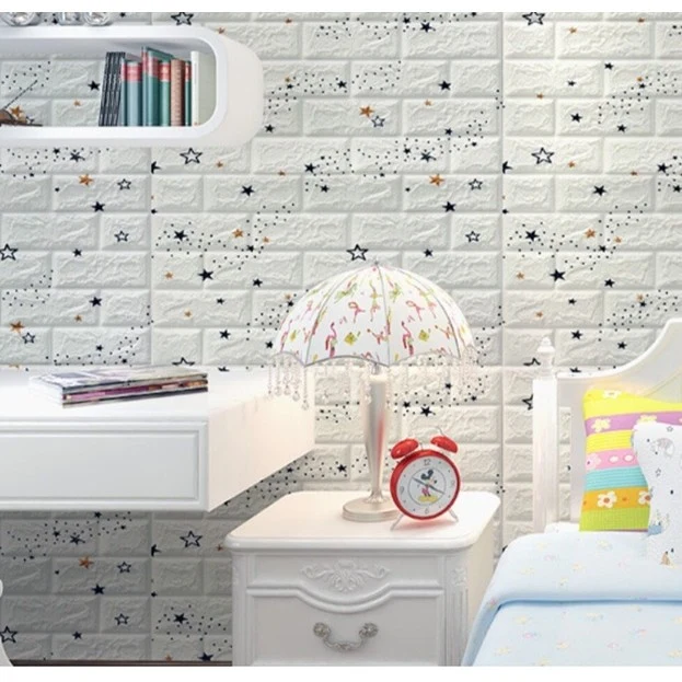 10 db tapétalap készlet, Vivimall, öntapadós, 70 x 77 cm, 5,3 nm befedett felület, PVC, kék csillagos minta, fehér