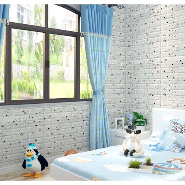 10 db tapétalap készlet, Vivimall, öntapadós, 70 x 77 cm, 5,3 nm befedett felület, PVC, kék csillagos minta, fehér