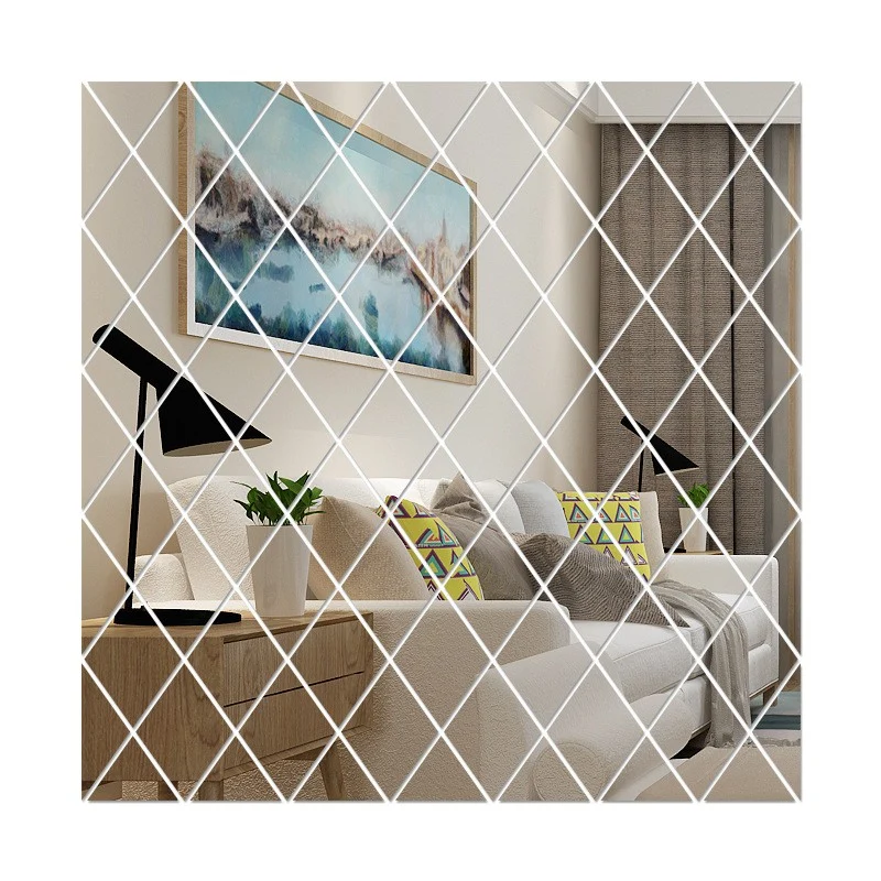 Vivimall 32 darab rombusz alakú, öntapadós falitükör szett, akril, 14,2x23,6x15,5 cm