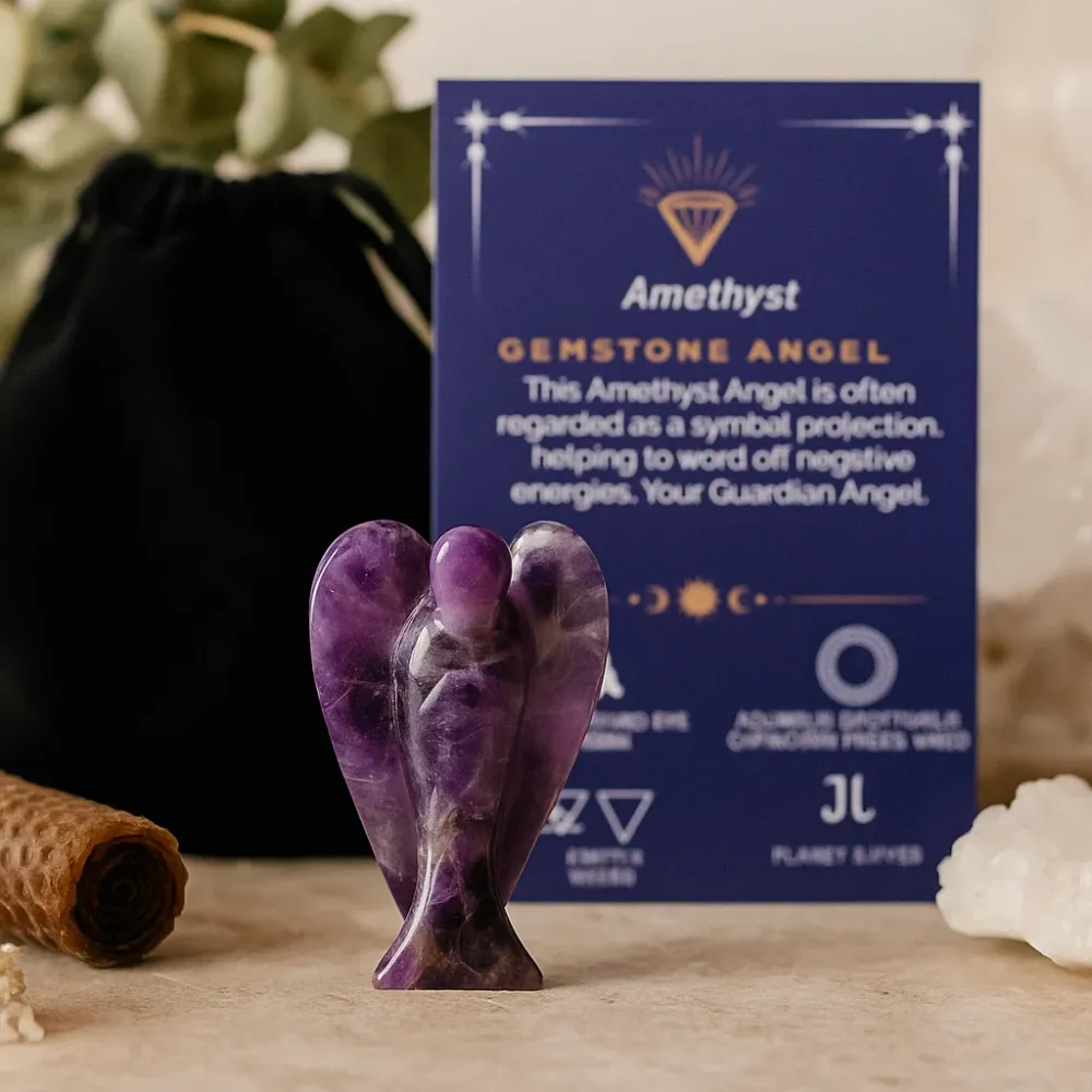 Ametiszt kristály angyal figura, kézzel faragott