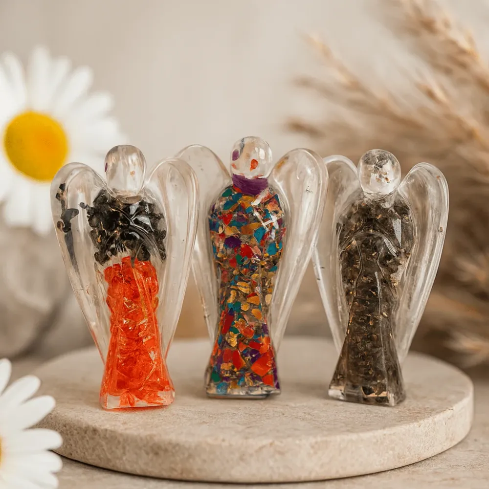 Orgonit angyal figurák 50mm réz drágakő darabok 3 darabos csomag