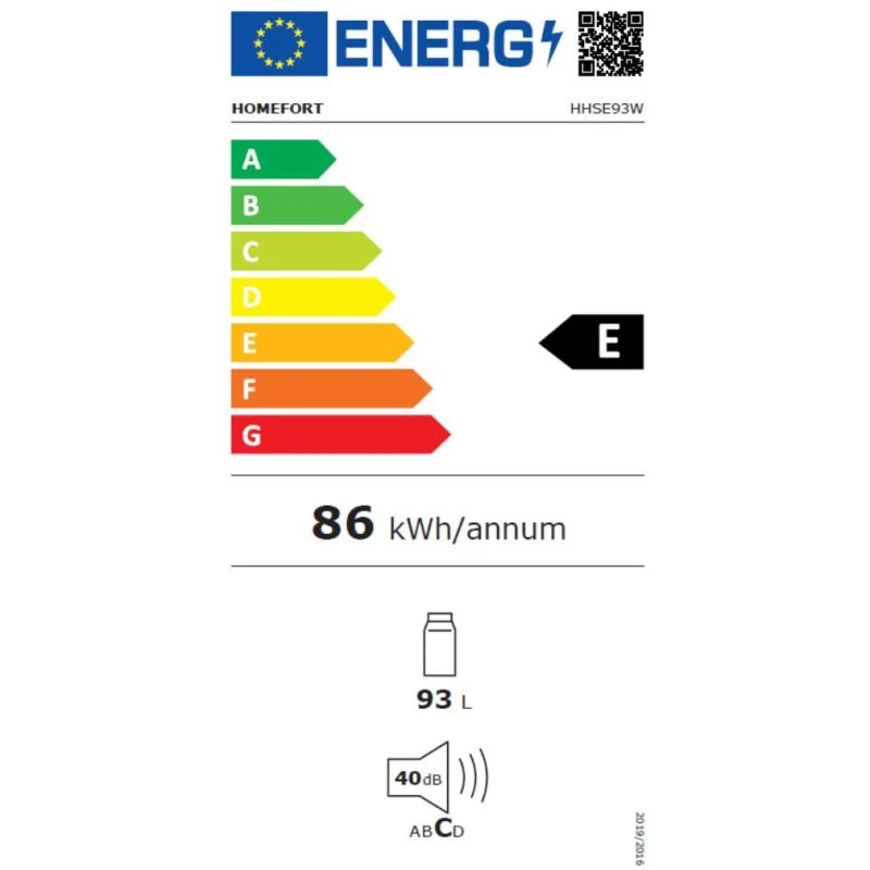HOMEFORT HHSE93W Egyajtós hűtőszekrény E Energiaosztály, Hűtő: 93L, Nofrost nélkül, Zajszint: 40 dB, Szél: 47.2 cm, Mag: 8...