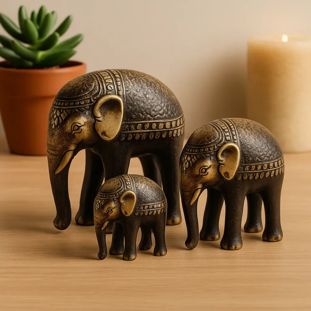 Réz Feng Shui elefántfigurák, 3 darabos készlet