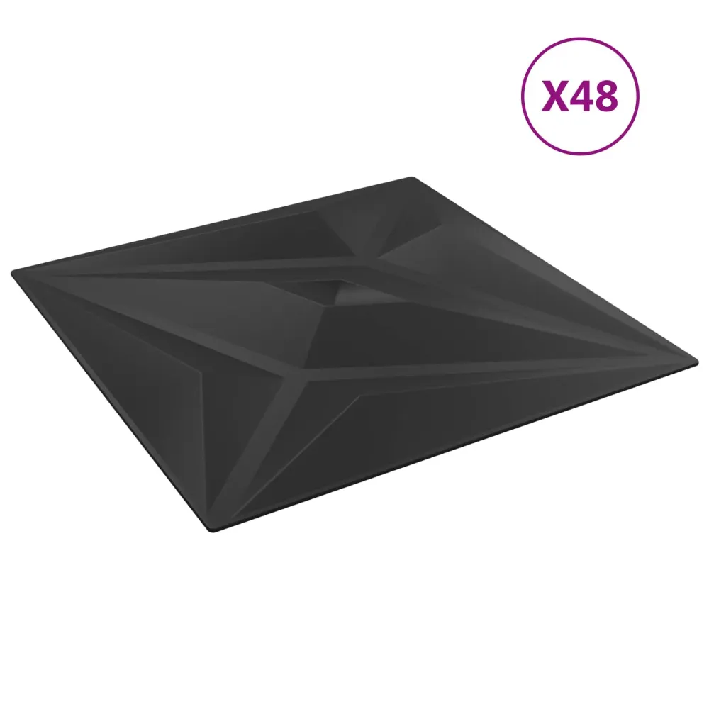 vidaXL Fali panelek Csillag 48 pcs Fekete Csillag 50 x 50 cm XPS Hab