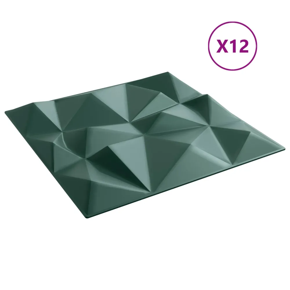 vidaXL Fali panelek 12 pcs Gyémánt Zöld 50 x 50 cm XPS Hab