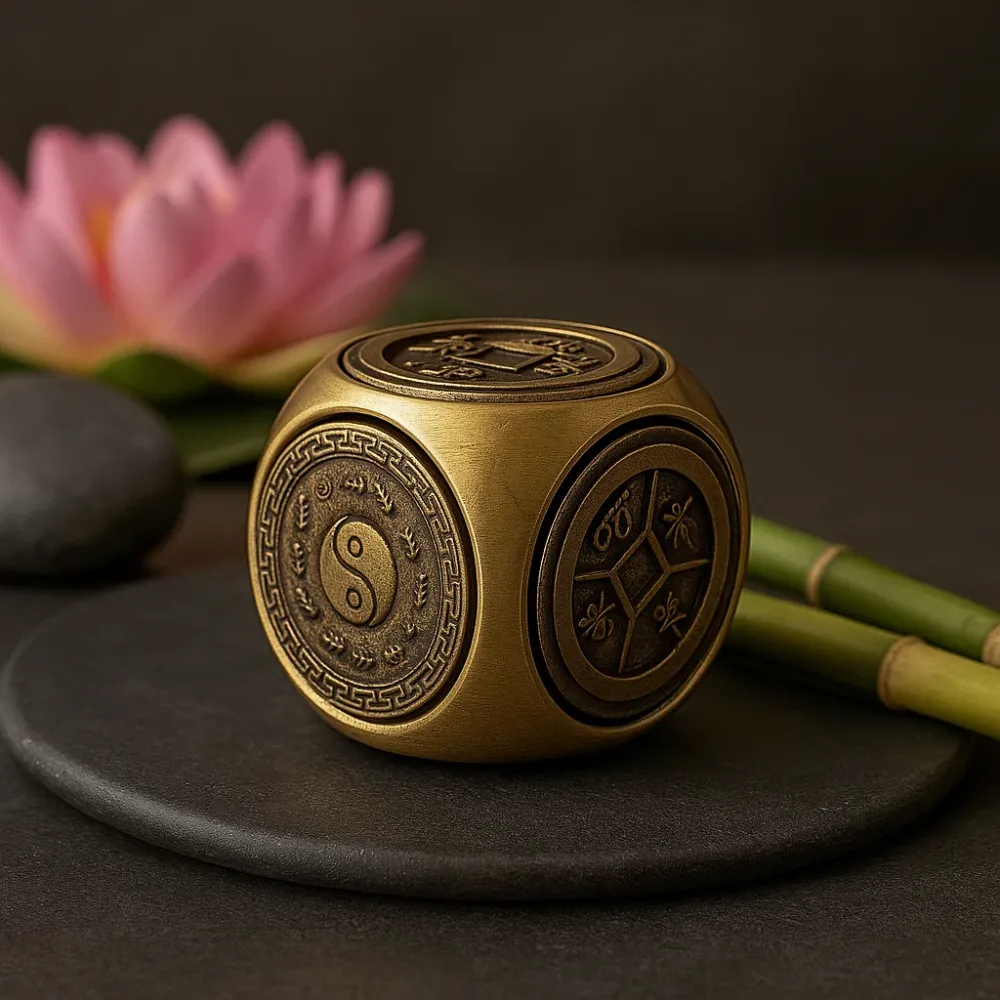 Tömör sárgaréz Feng Shui Yin-Yang állatövi D6 dobókocka