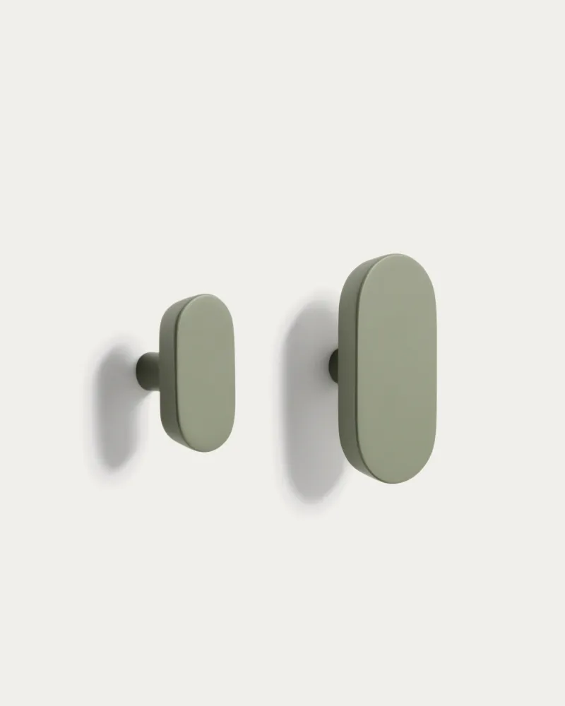 Arely 2 db-os tömör bükkfa fogas készlet zöld lakkozott felülettel 6,5 cm/10 cm