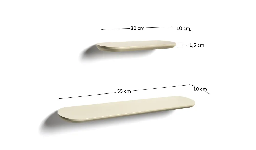Arely készlet 2 MDF polc bézs lakkozott felülettel 35 cm/55 cm