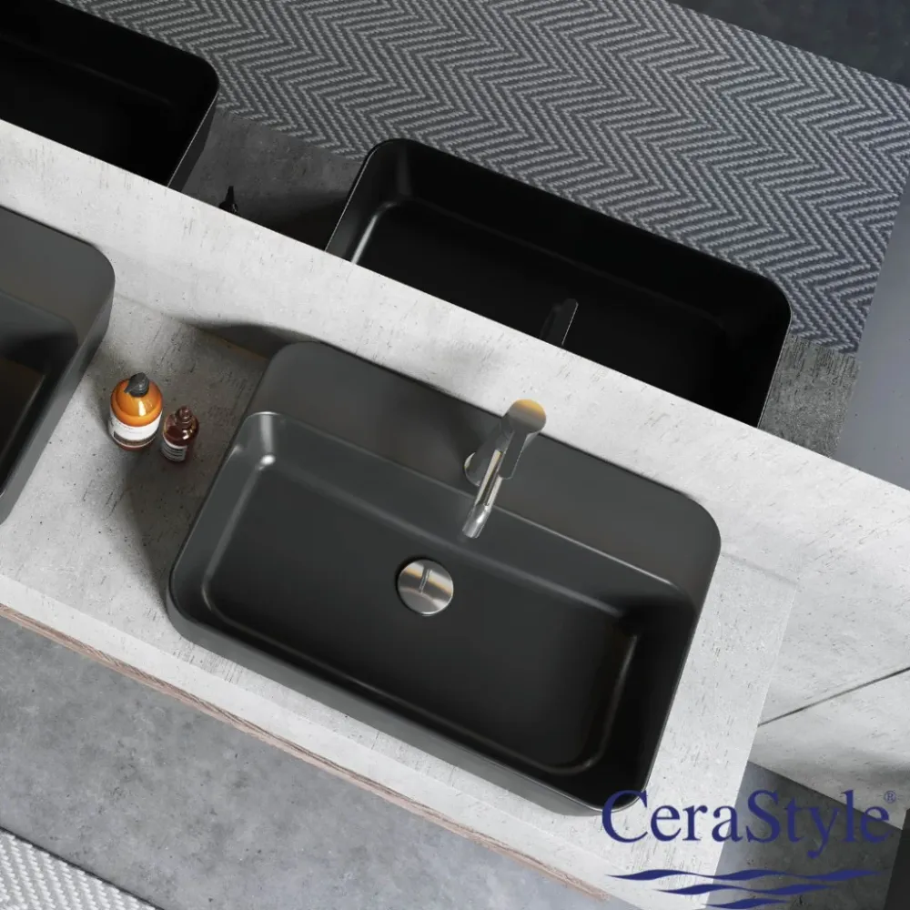 CeraStyle ONE - PULTRA ültethető - Top Counter - porcelán mosdó - - MATT FEKETE - 46 x 42 cm