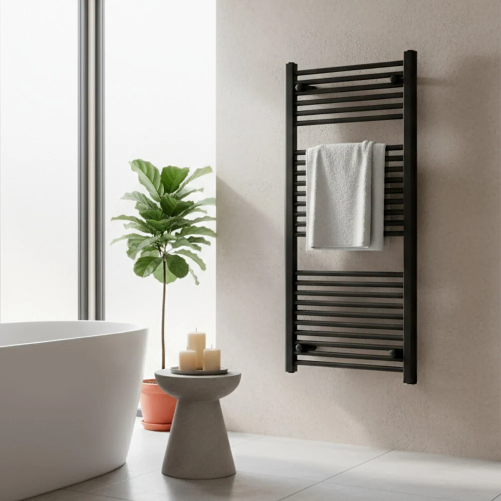 Egyenes törölközőszárító radiátor 1200x600 mm fekete
