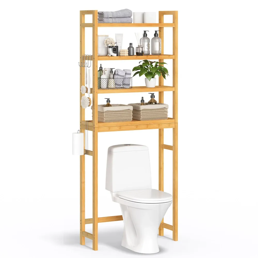 WC feletti tároló, 4 szintes, helytakarékos, egyszerű összeszerelés, natur
