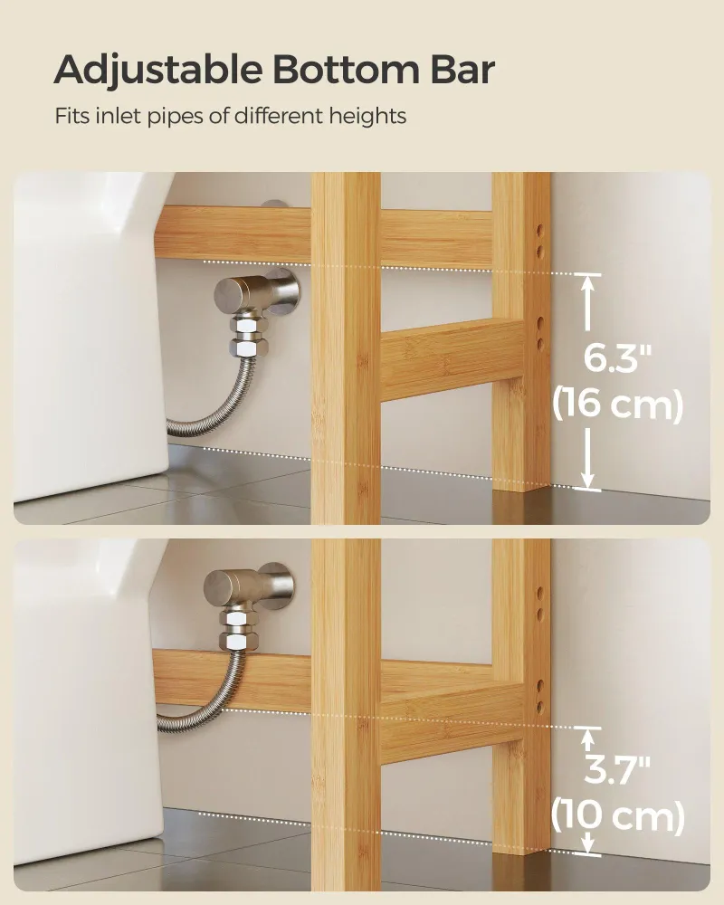 WC feletti tároló, 4 szintes, helytakarékos, egyszerű összeszerelés, natur