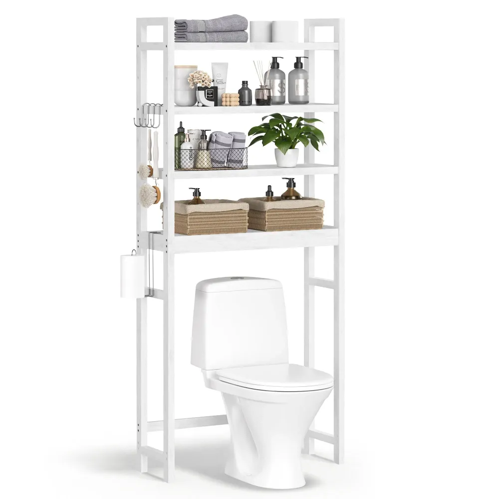 WC feletti tároló, 4 szintes, helytakarékos, egyszerű összeszerelés, fehér