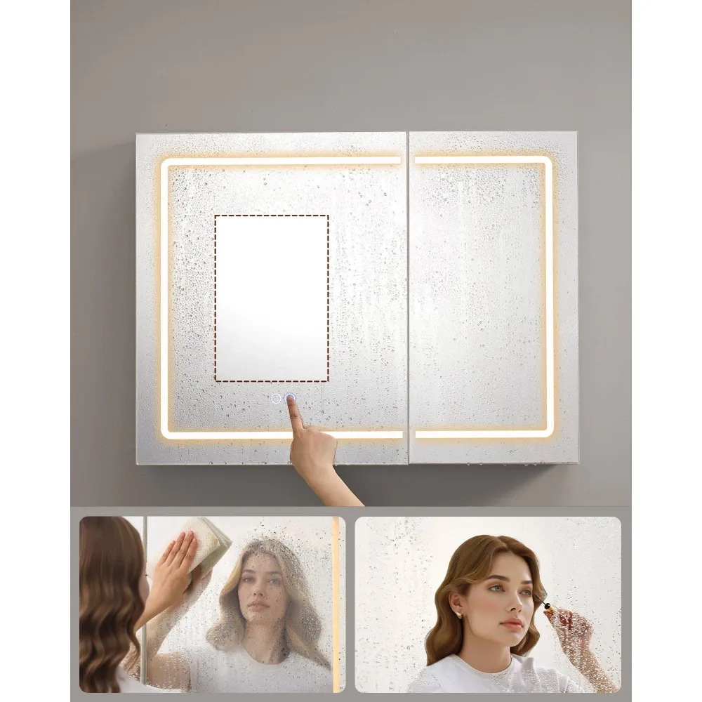 Fürdőszobai faliszekrény tükörrel és LED világítással, 16,5 x 80 x 60 cm, fehér